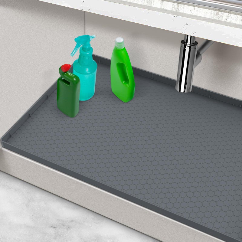 MECHEER Under Sink Mat 28"" x 22"", Silicone Under Kitchen Sink Mat, Waterproof Under Sink Protector Mat, Shelf Liners Cabinet Liner for Kitchen and Bathroom, Gray - Image 1